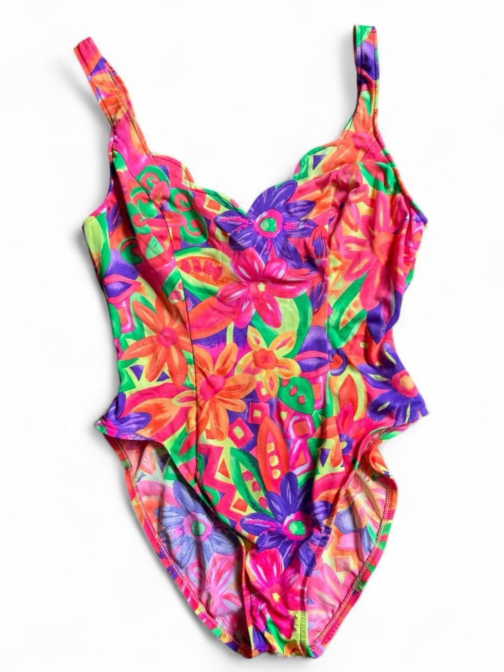 Vintage 80s/90s Sassafras Neon Tropical One-Piece Swimsuit